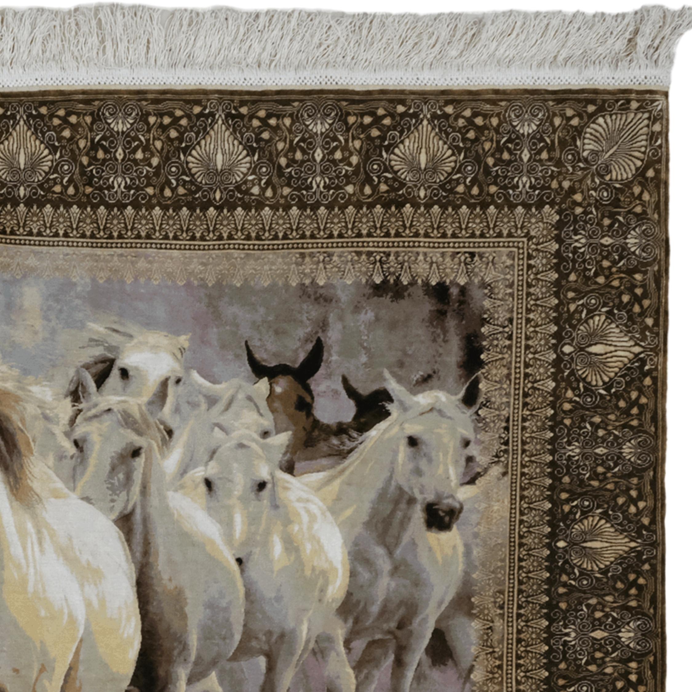 Annodato a mano Tappeto di seta pittorico firmato Cinar - Tappeto Cinar del XX secolo in vendita