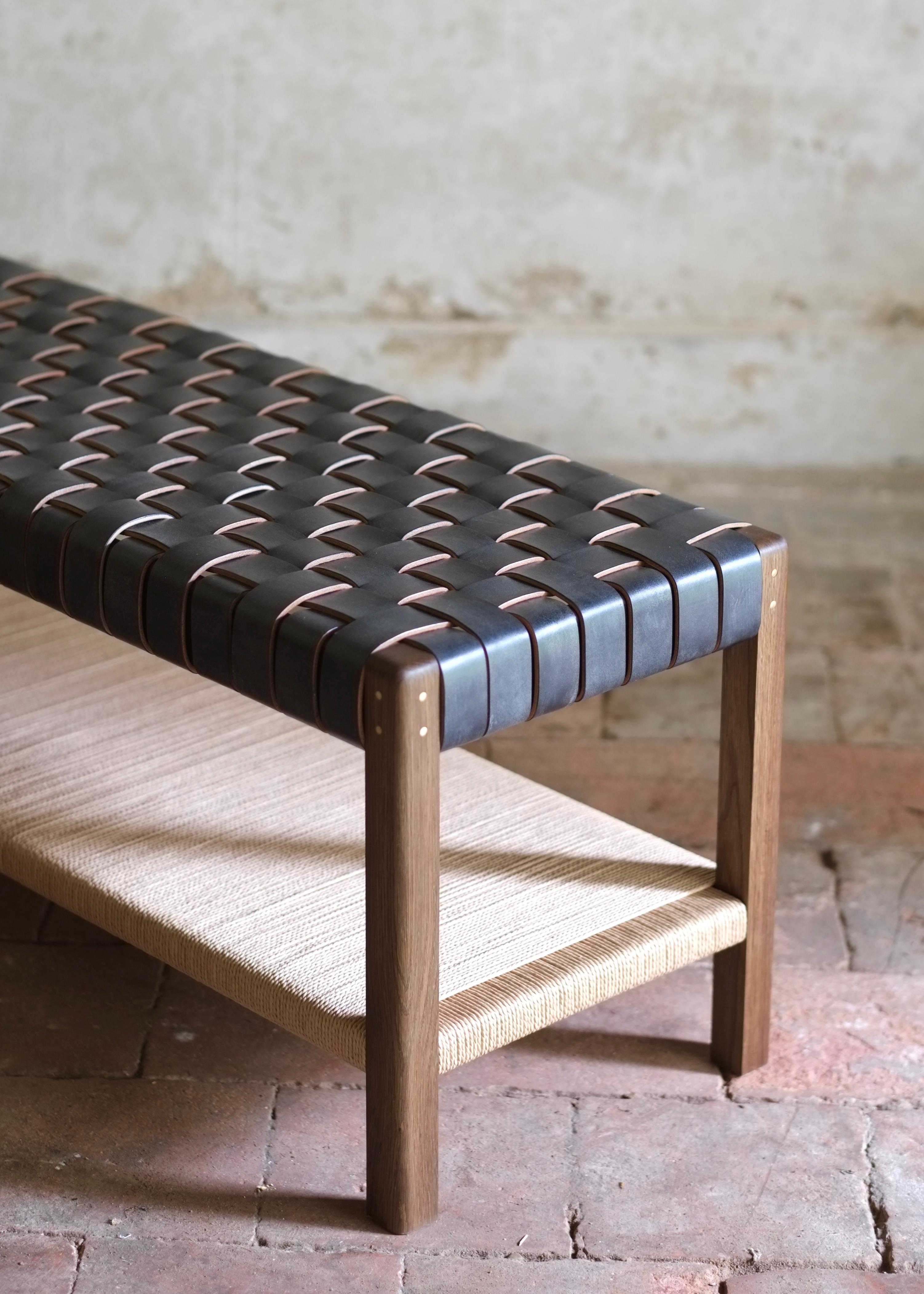 woven leather bench seat