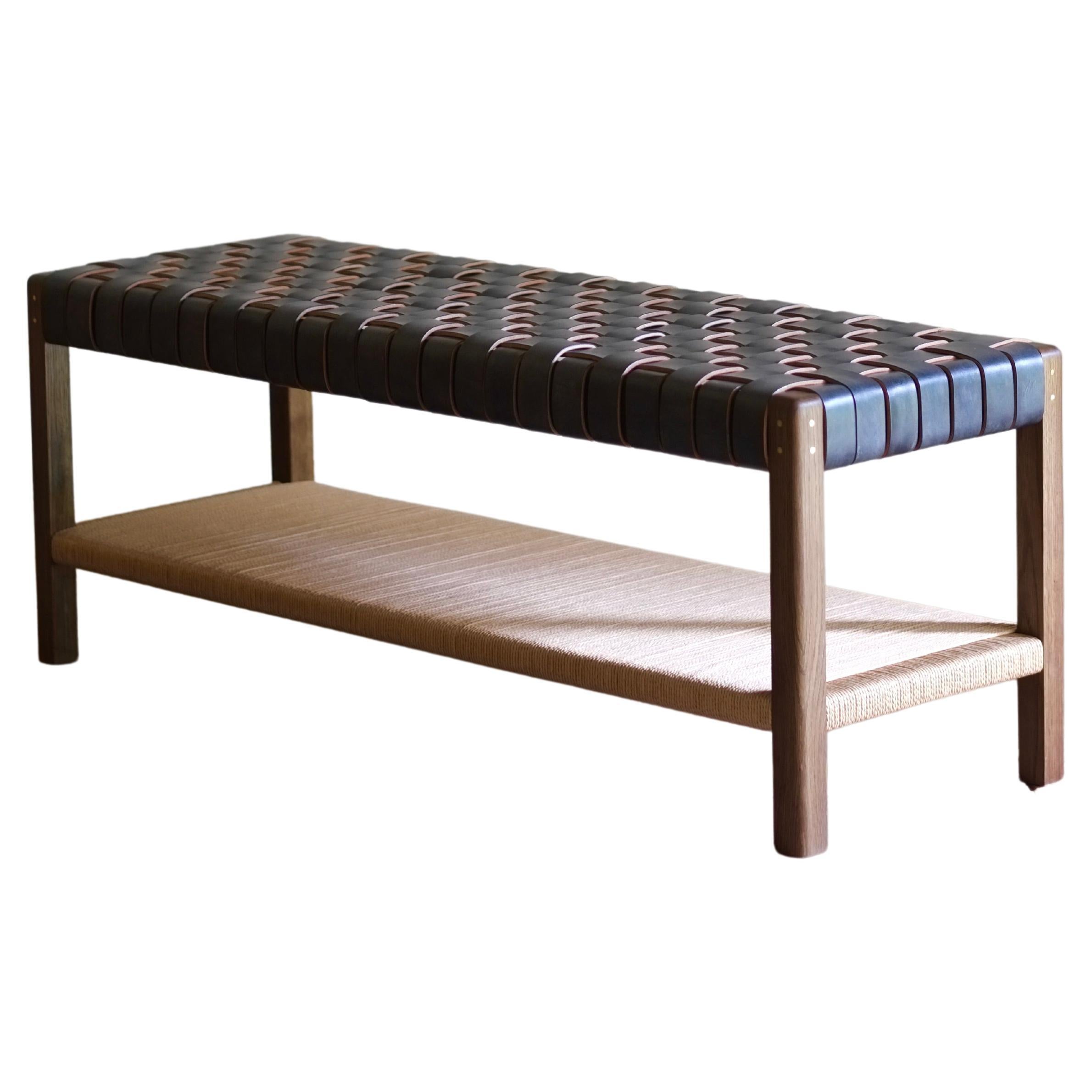 Black leather woven bench outlet
