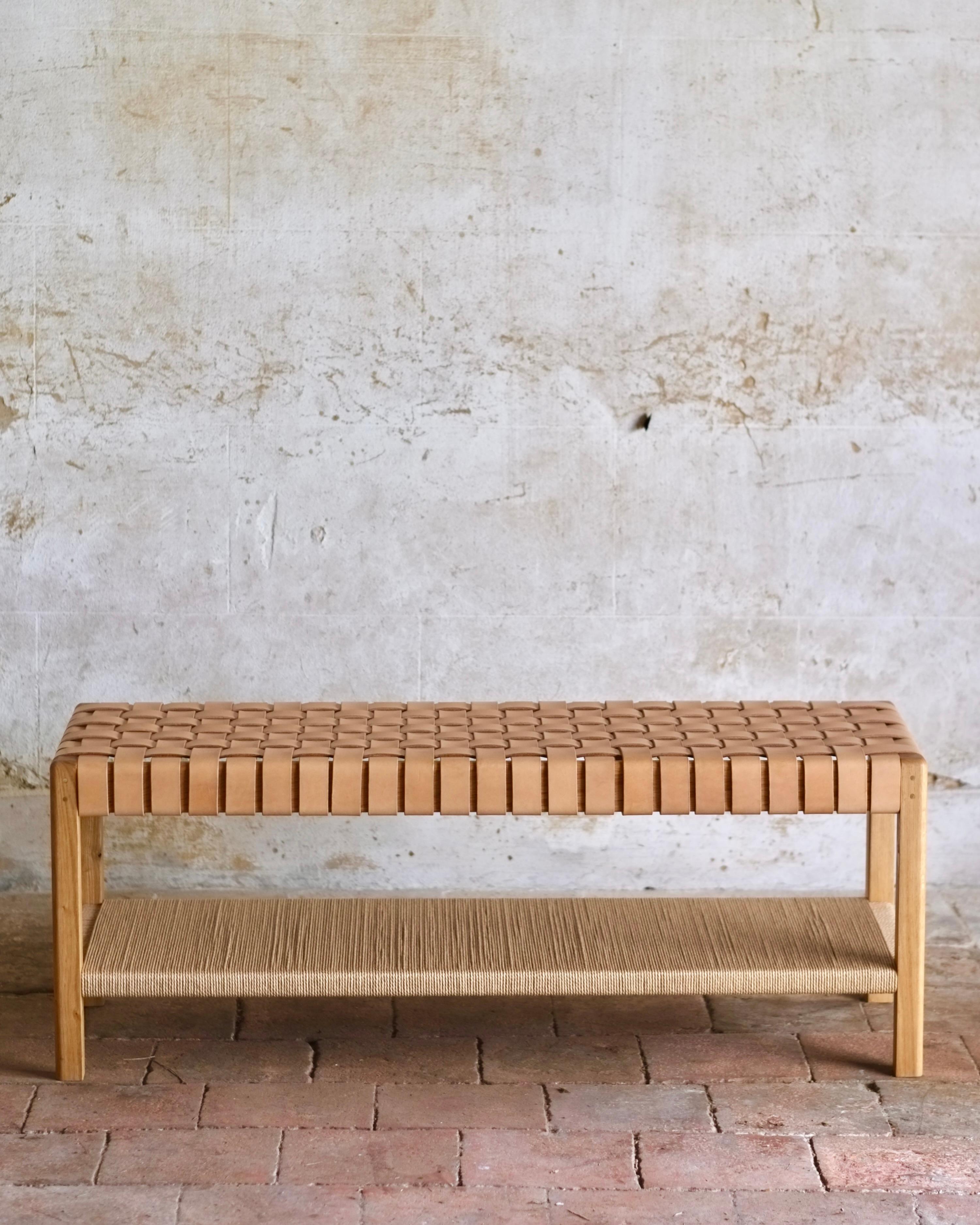 leather woven bench