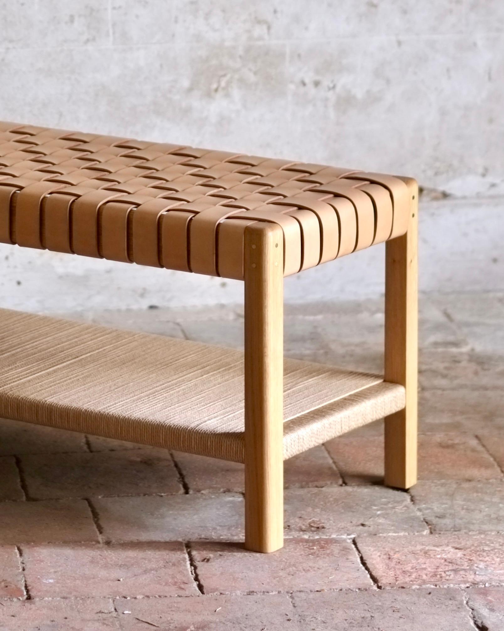 leather weave bench