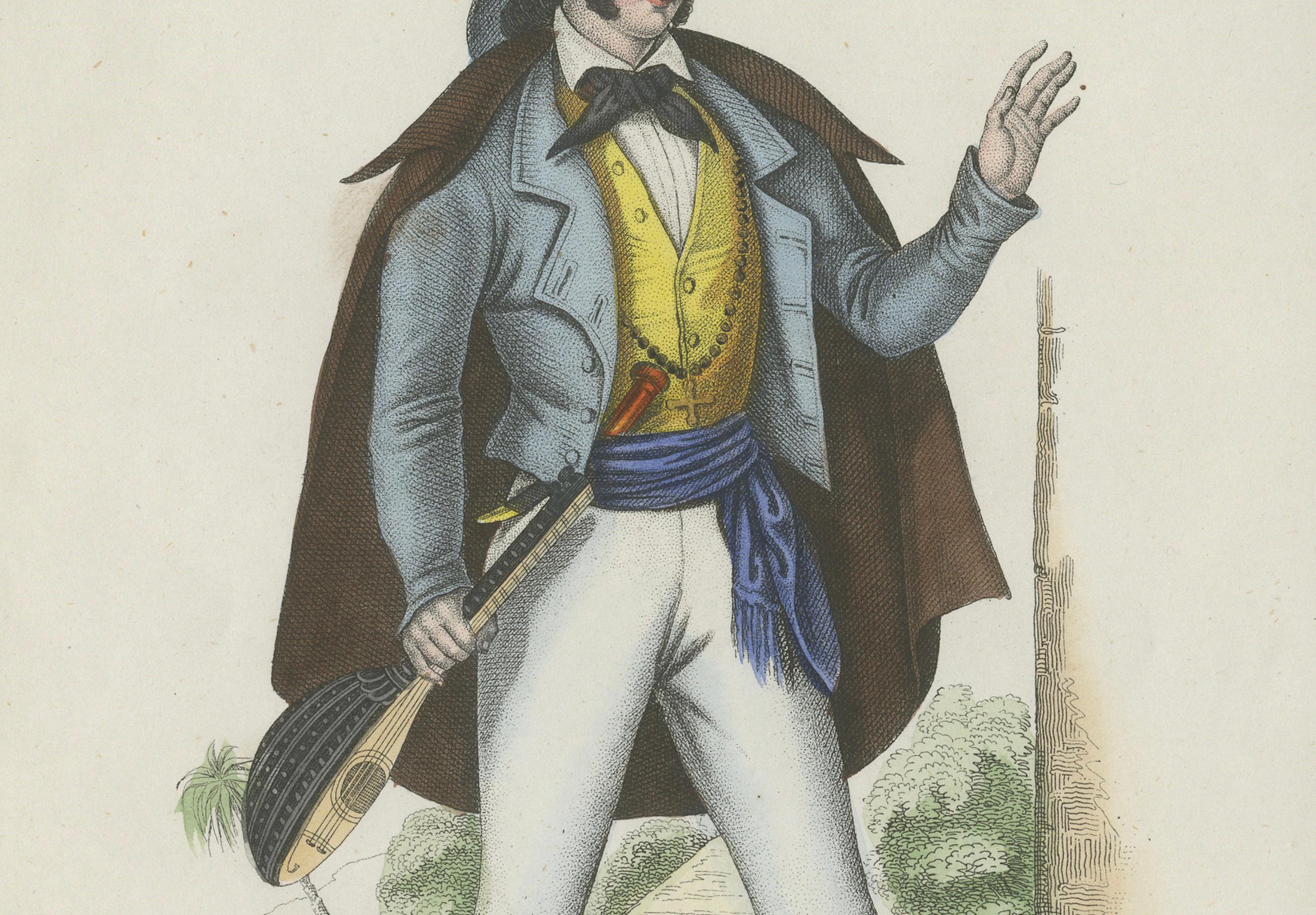 French Cincinnati Costume Print – Antique Hand-Colored Lithograph, 1854 For Sale