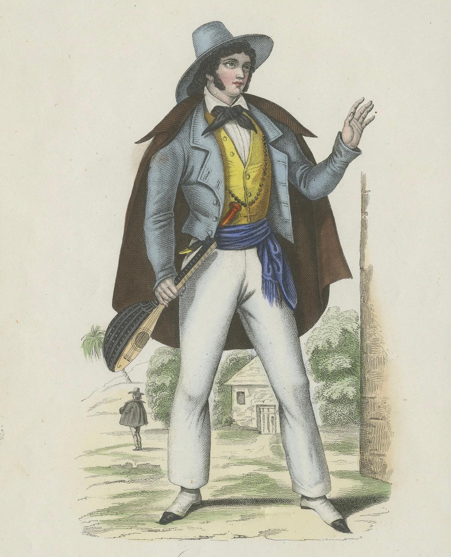 19th Century Cincinnati Costume Print – Antique Hand-Colored Lithograph, 1854 For Sale
