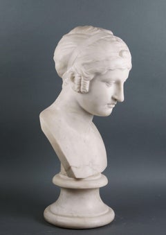 Cincinnato Baruzzi "Saffo" Scultura in Marmo Bianco Neoclassica Busto Femminile