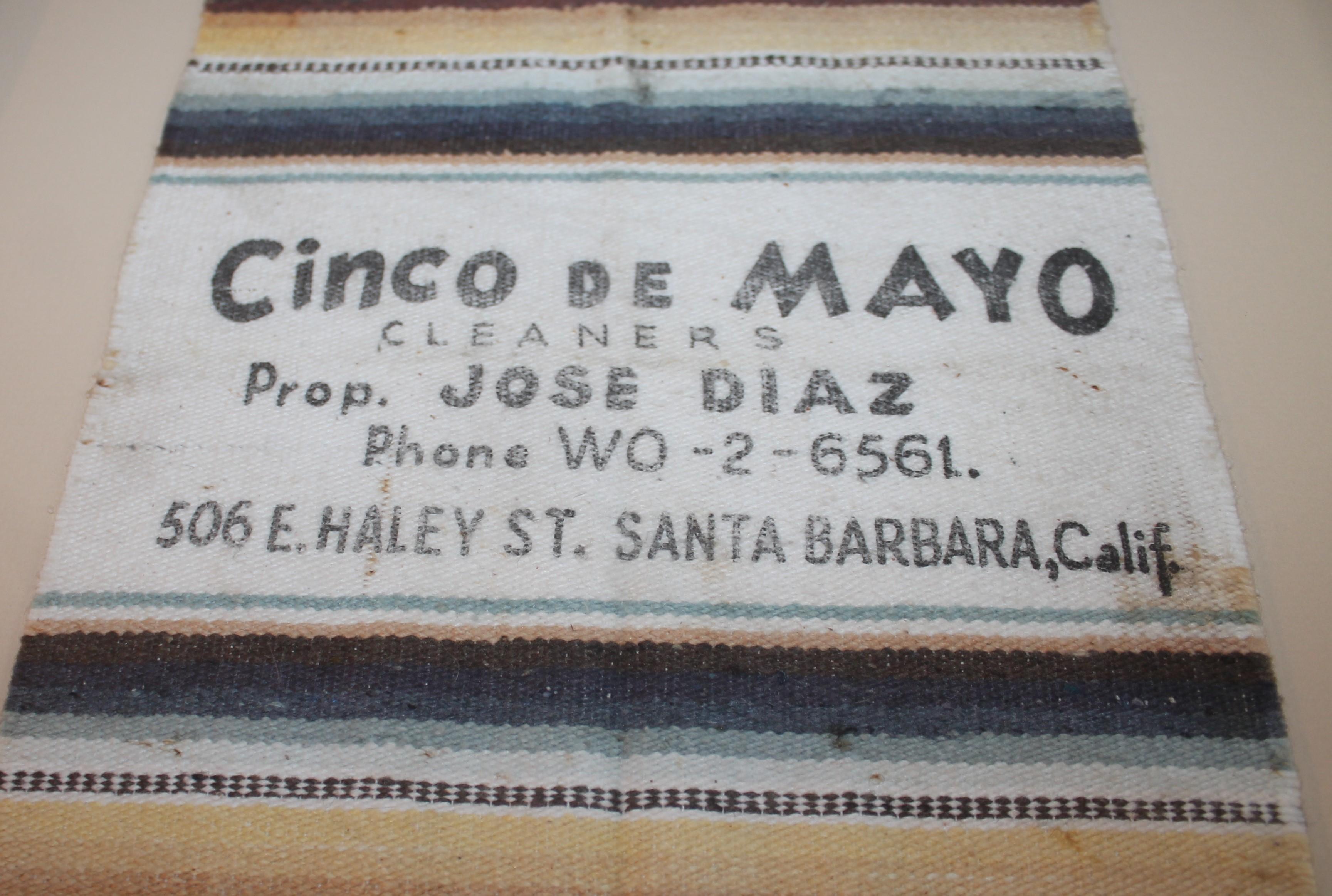 Hand-Crafted Cinco De Mayo, Framed Mexican Serape, Santa Barbara, Calif For Sale