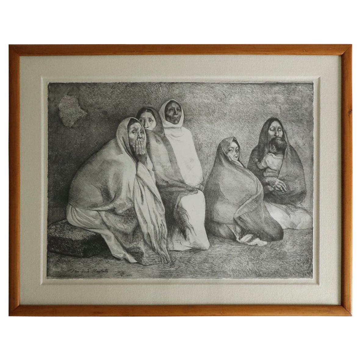Cinco Mujeres Sentadas, Lithograph by Francisco Zuniga