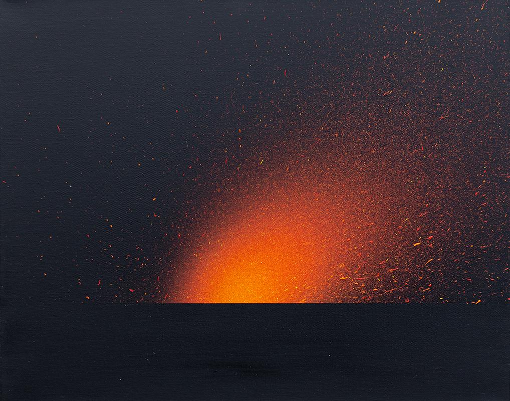 Burst (Contemporary Cosmic Abstract Painting on Canvas in Black and Fire Orange Red) painted by Cinda Sparling
16 x 20 x 1.5 inches
oil on canvas, unframed (no frame required)

Cinda Sparling opens the lid on an effusive glow that captivates the