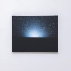 Rising (Contemporary Cosmic Abstract Painting on Canvas in Black and Teal Blue)