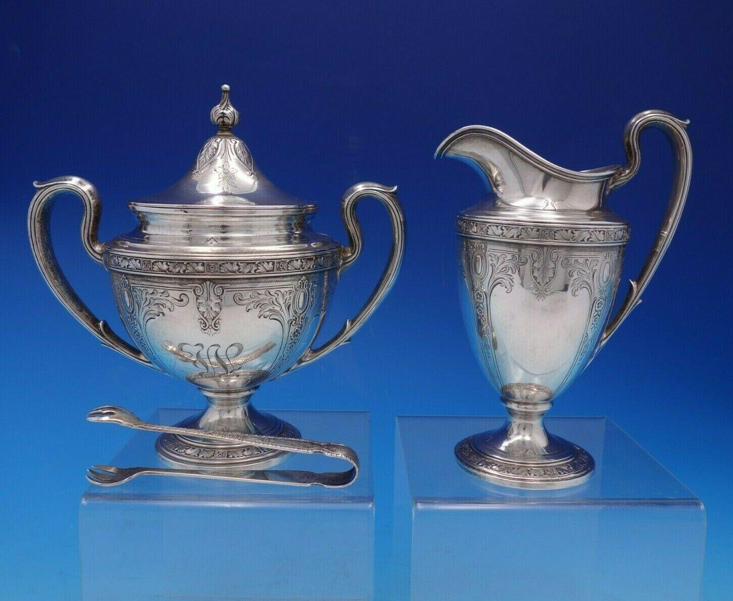Service à thé de 7 pièces en argent sterling Cinderella by Gorham avec plateau en métal argenté en vente 4