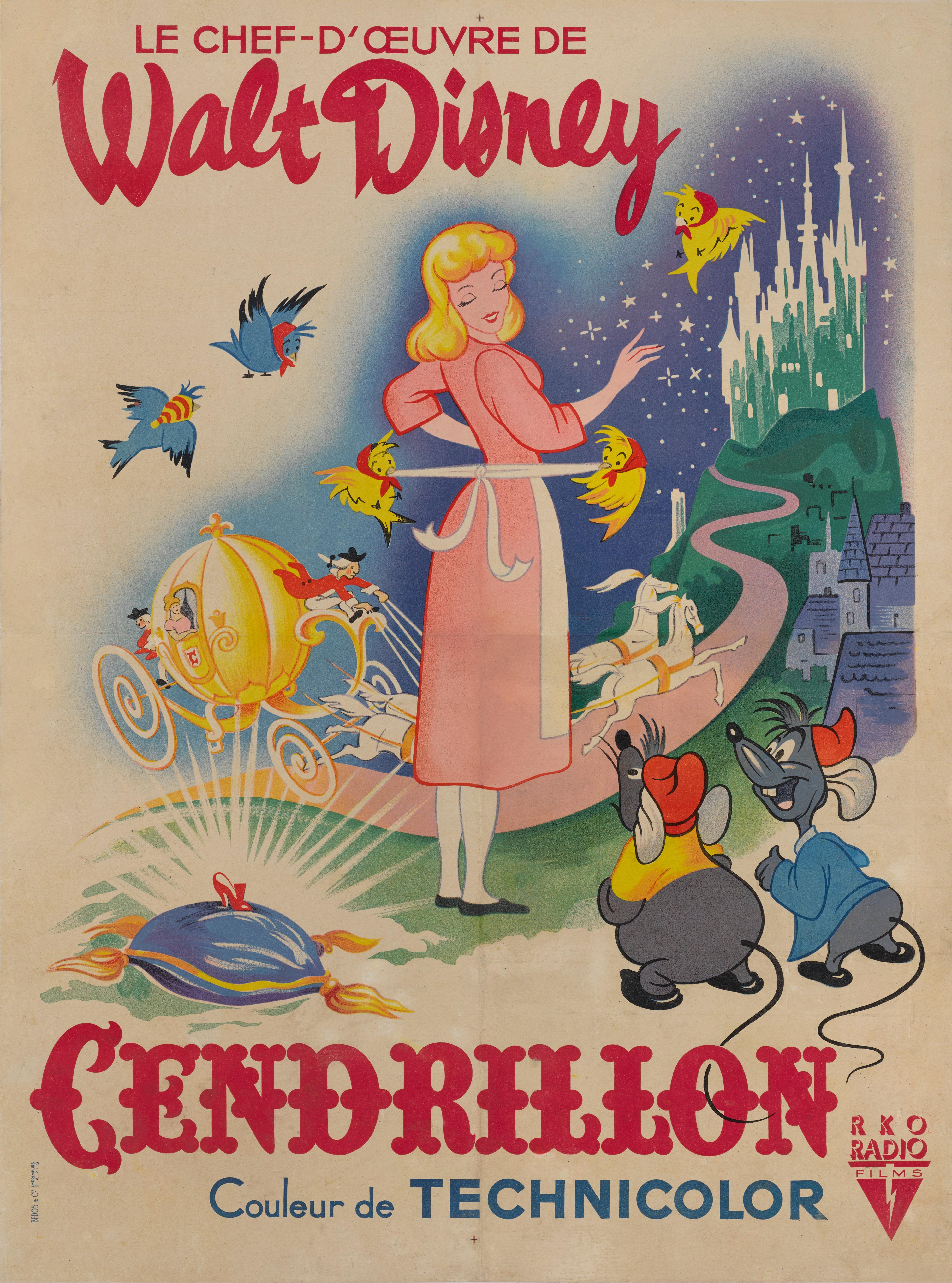 Original French film poster, for Walt Disney's 1950 animation.
The poster was folded after printing as was all French film posters of this age.
This poster is conservation Linen backed and would be sent out rolled on a strong tube.