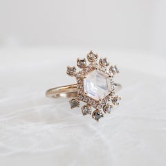 Hexagon Moonstone & Grey Diamond Yellow Gold Ring