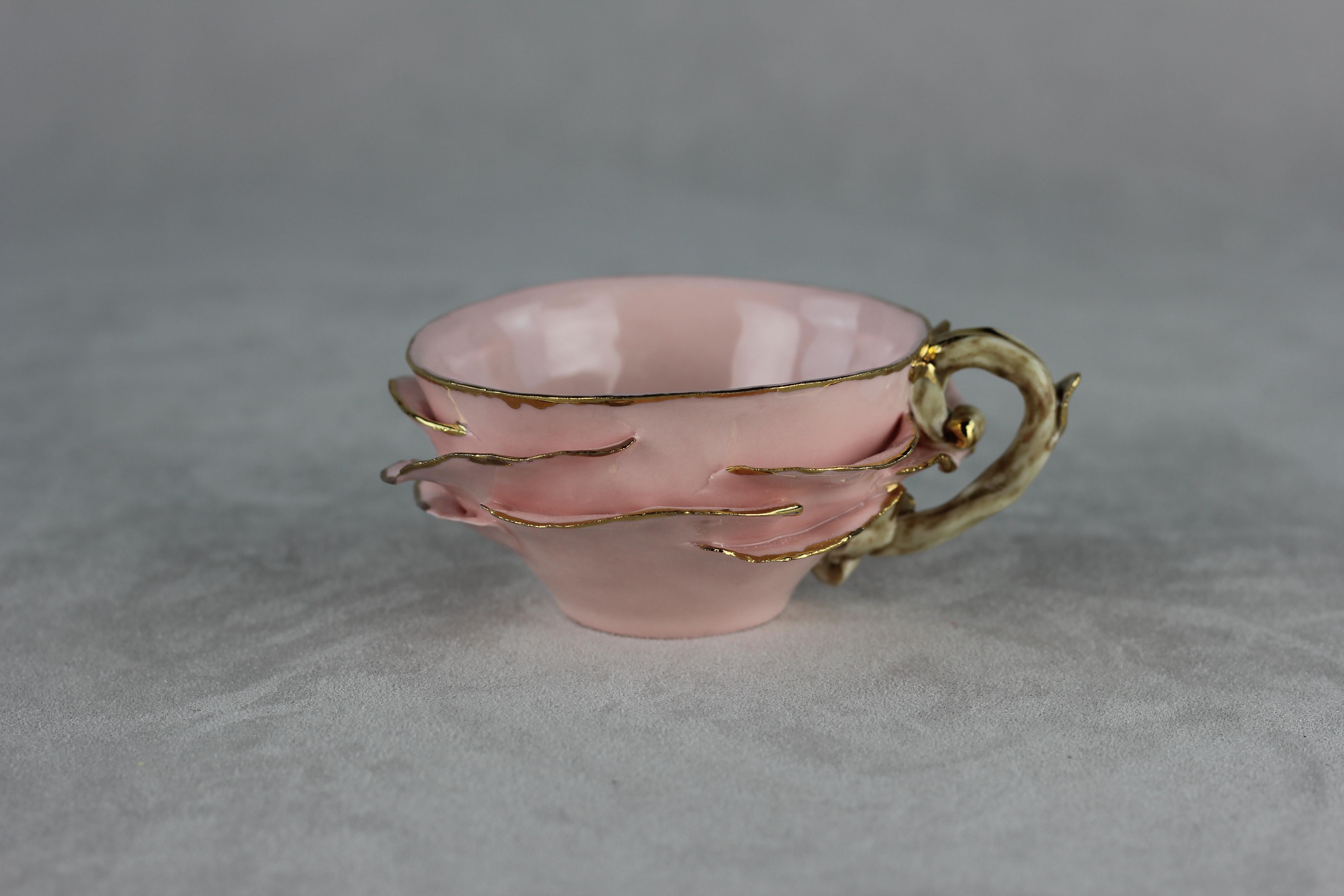 Servicio de té Cenicienta, rosa y dorado, hecho a mano en Italia, diseño dorado de lujo, 2021 en Nuevo estado para la venta en San Miniato PI, IT