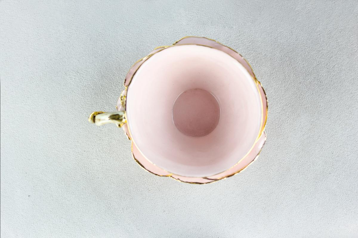 Hand-Crafted Cinderella Tea Service, Pink & Gold, Handmade in Italy, Luxury Gold Design, 2021 For Sale