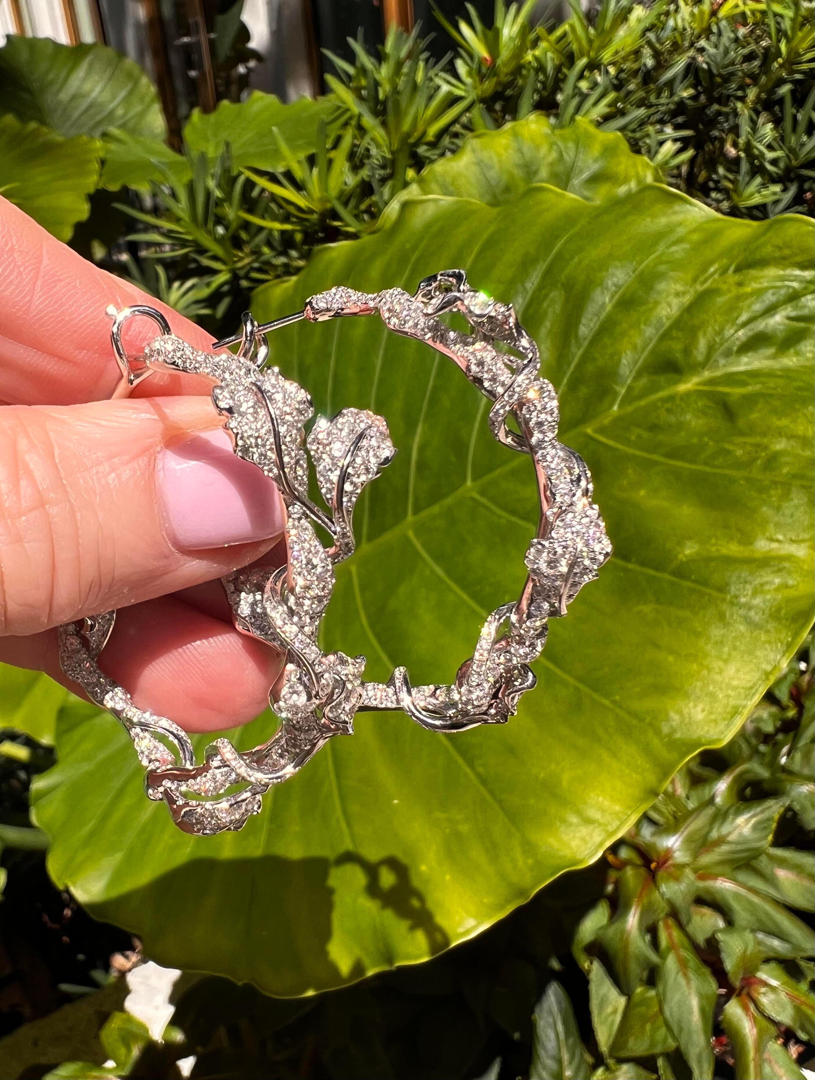 Modern Cindy Chao Diamond Leaf Hoop Earrings