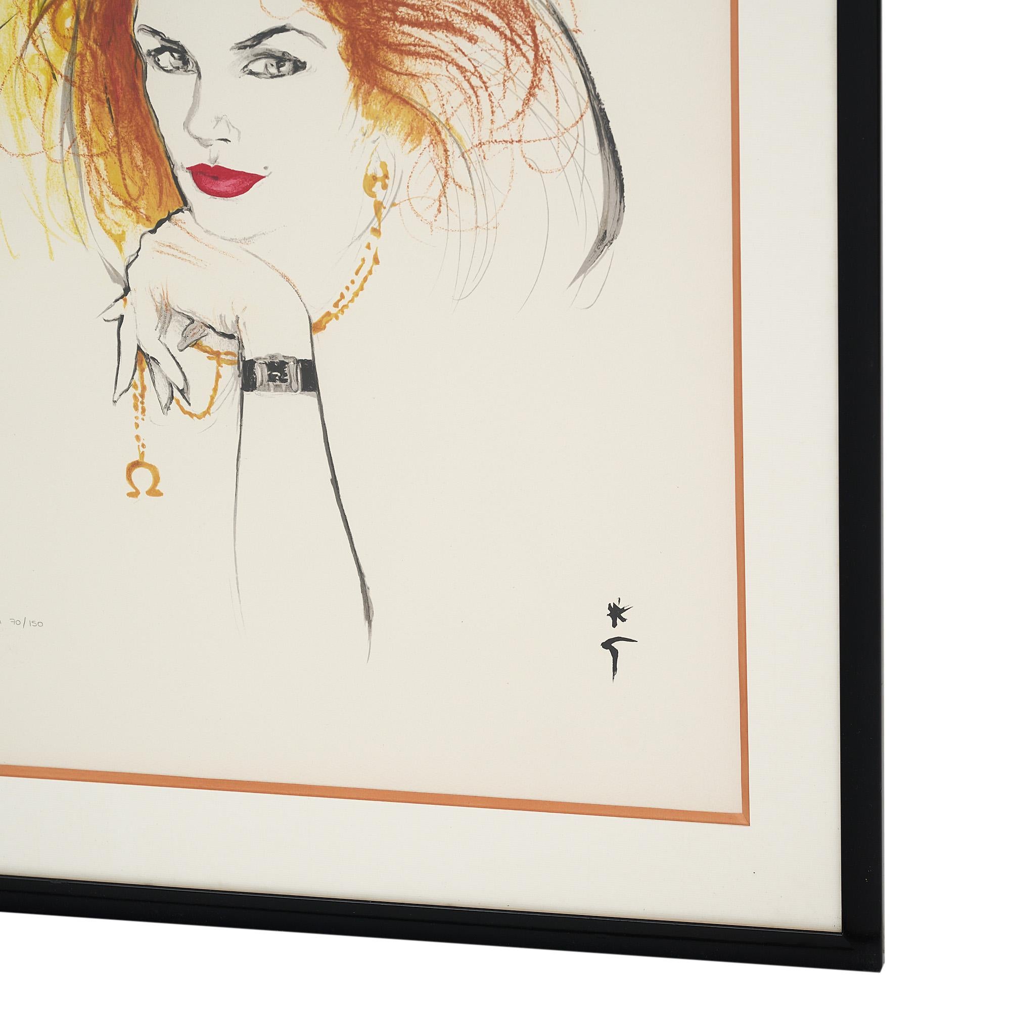 Italian Cindy Crawford by Rene Gruau Lithograph For Sale