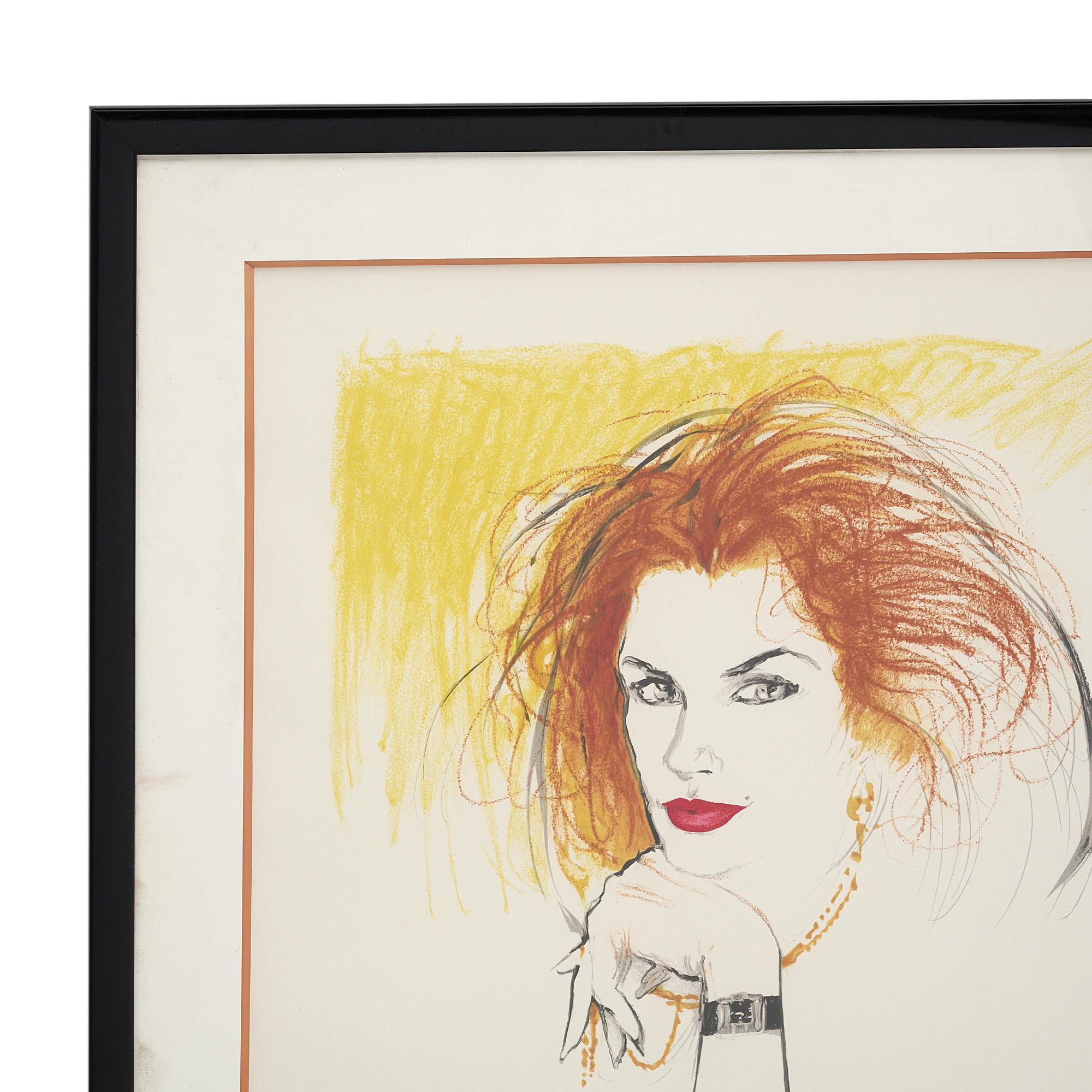 Cindy Crawford by Rene Gruau Lithograph In Good Condition For Sale In Austin, TX