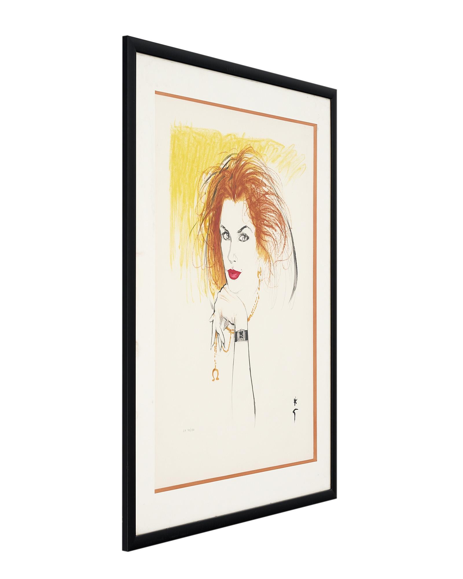 Late 20th Century Cindy Crawford by Rene Gruau Lithograph For Sale