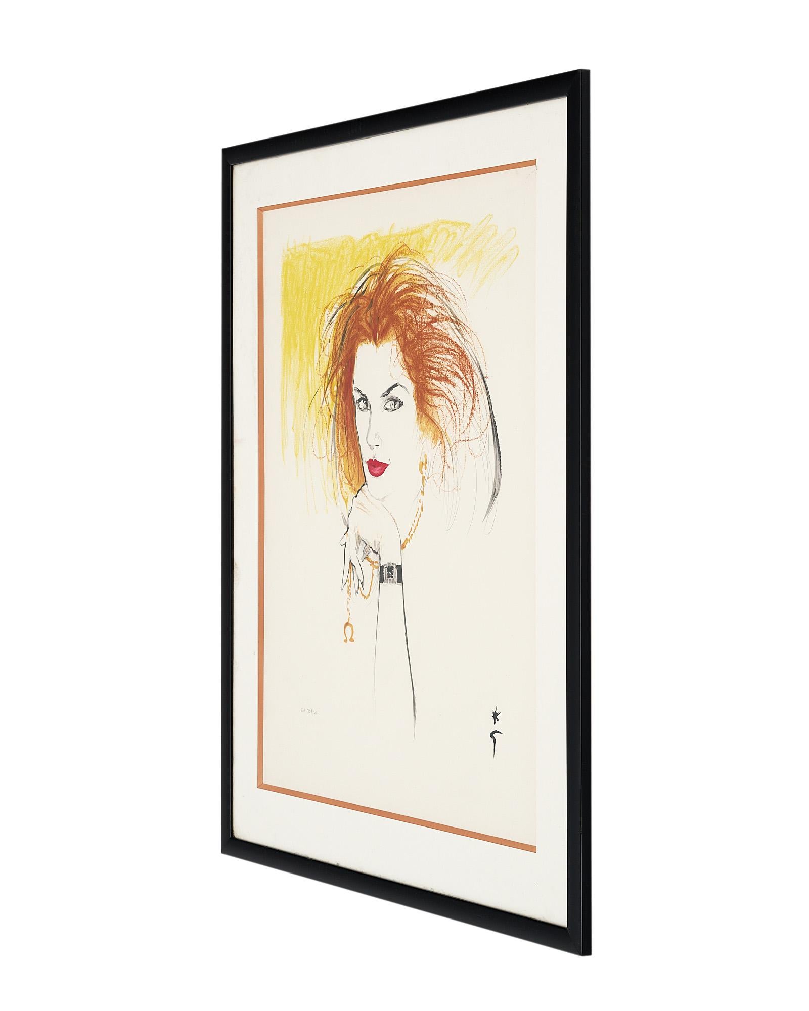 Cindy Crawford by Rene Gruau Lithograph For Sale 1