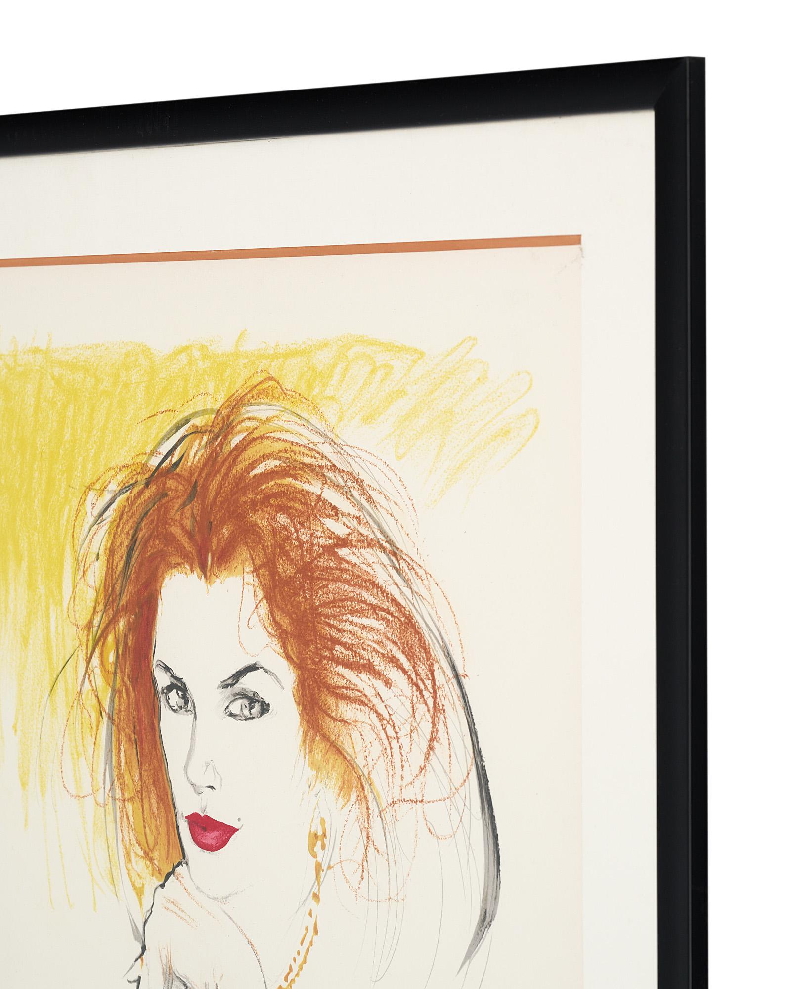 Cindy Crawford by Rene Gruau Lithograph For Sale 2