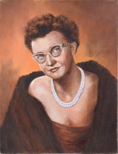 Portrait of a Woman "Irene Handl" with 1950s Style Outfit in Oil on Canvas 