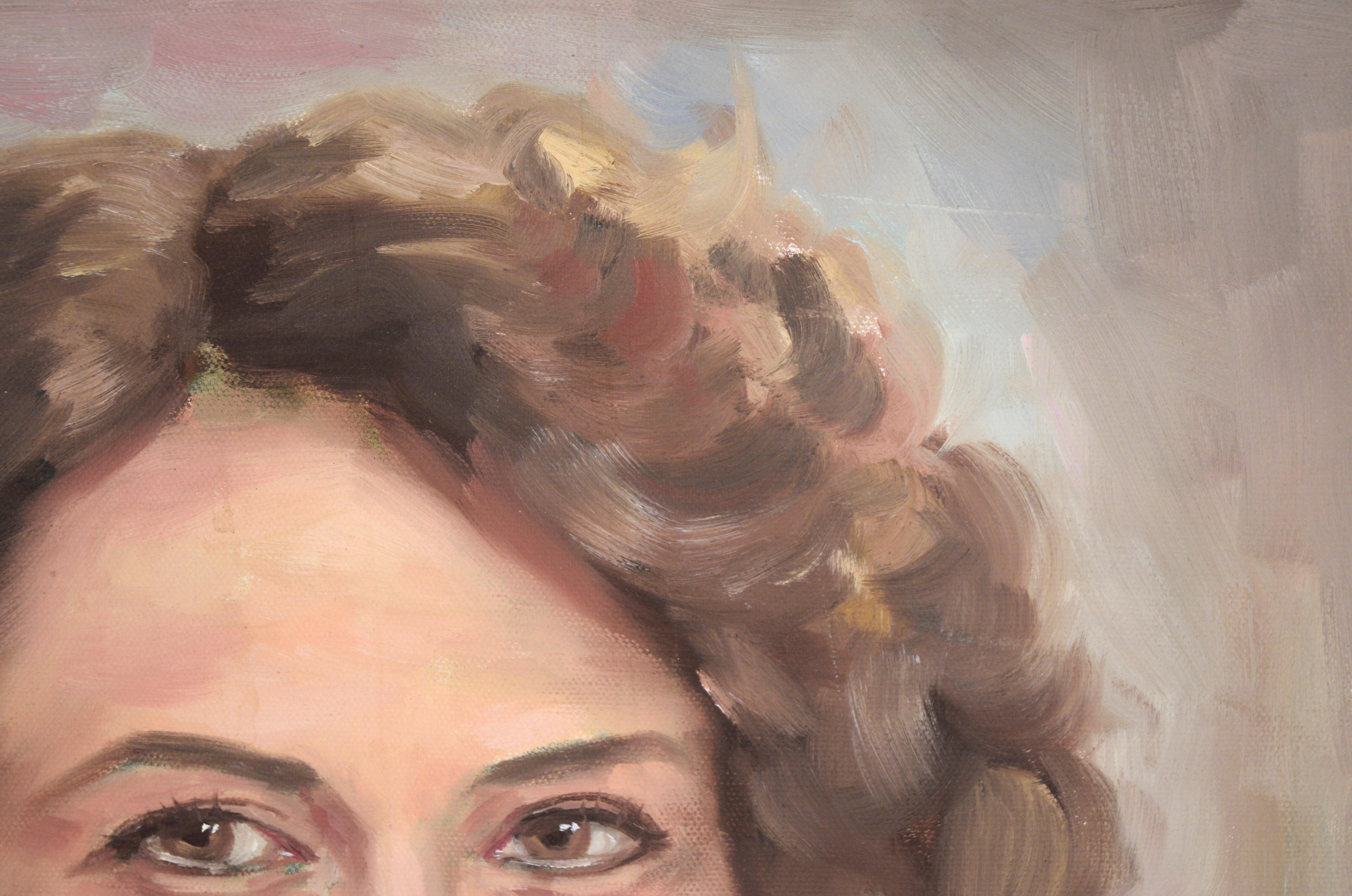 Portrait of a Woman with Curly Brown Hair Hollywood Actress - Painting by Cindy Gin