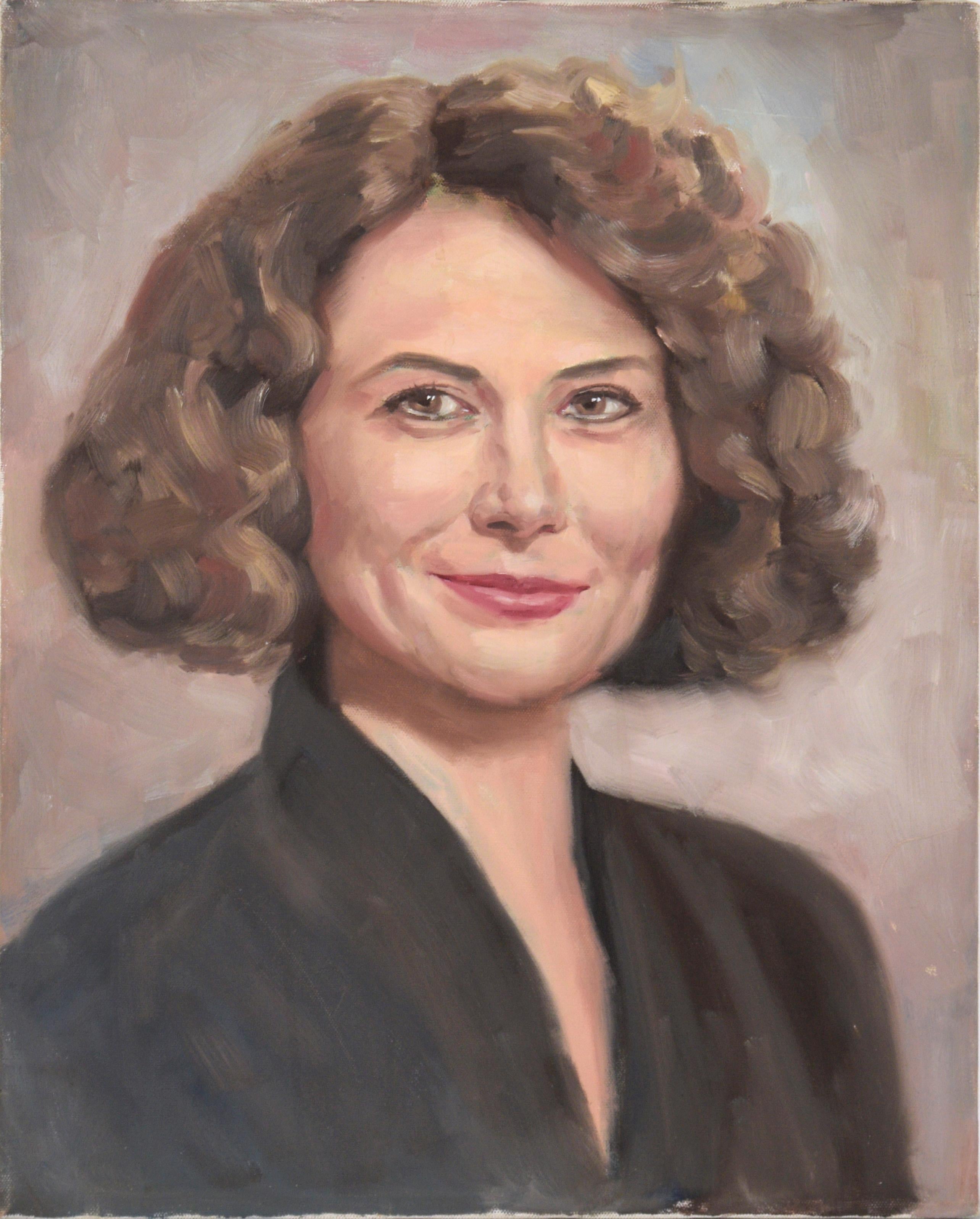 Portrait of a Woman with Curly Brown Hair Hollywood Actress