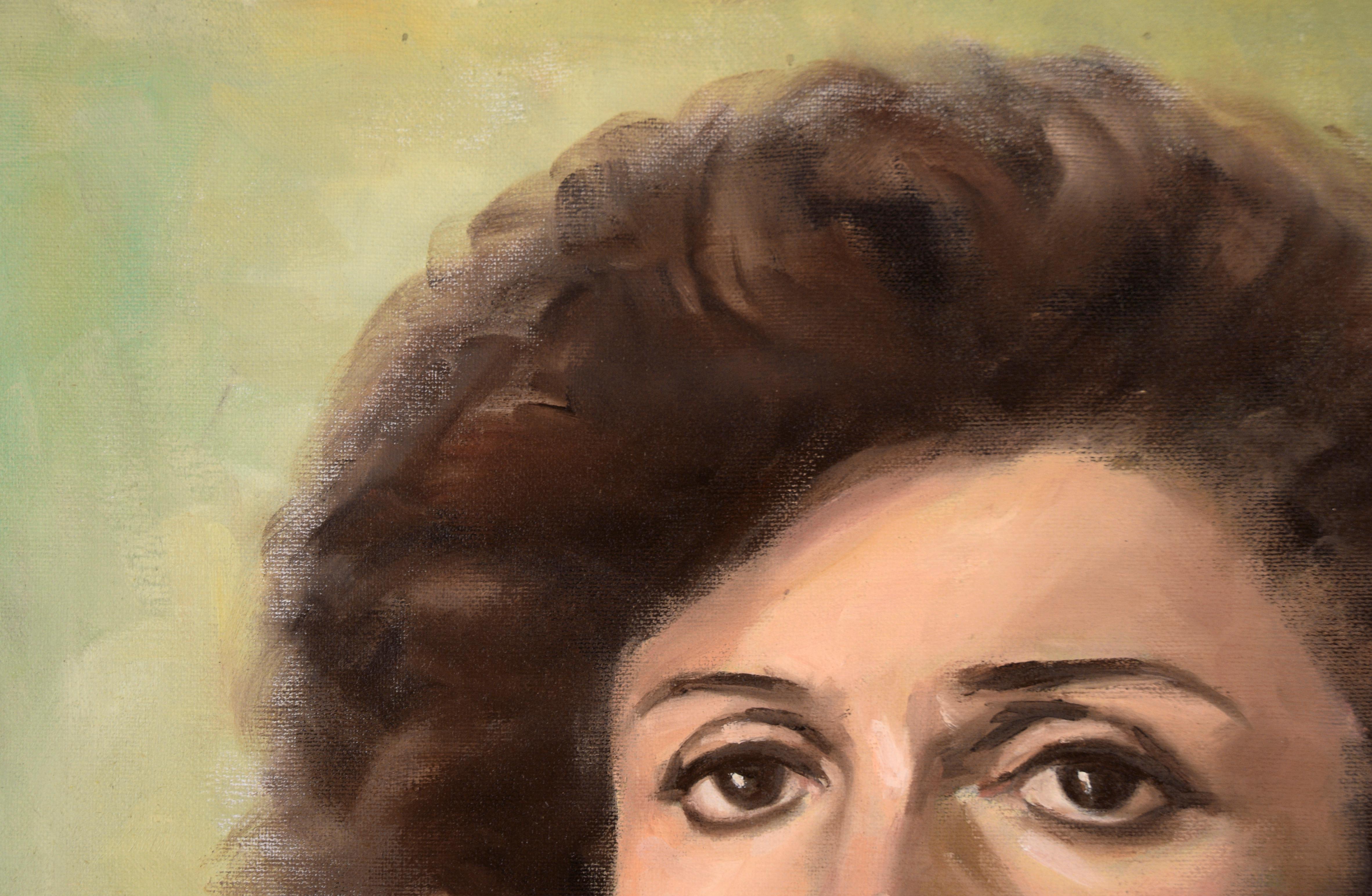Porträt einer Frau mit lockigem braunem Haar in Öl auf Leinwand (Marie Osmond) – Painting von Cindy Gin
