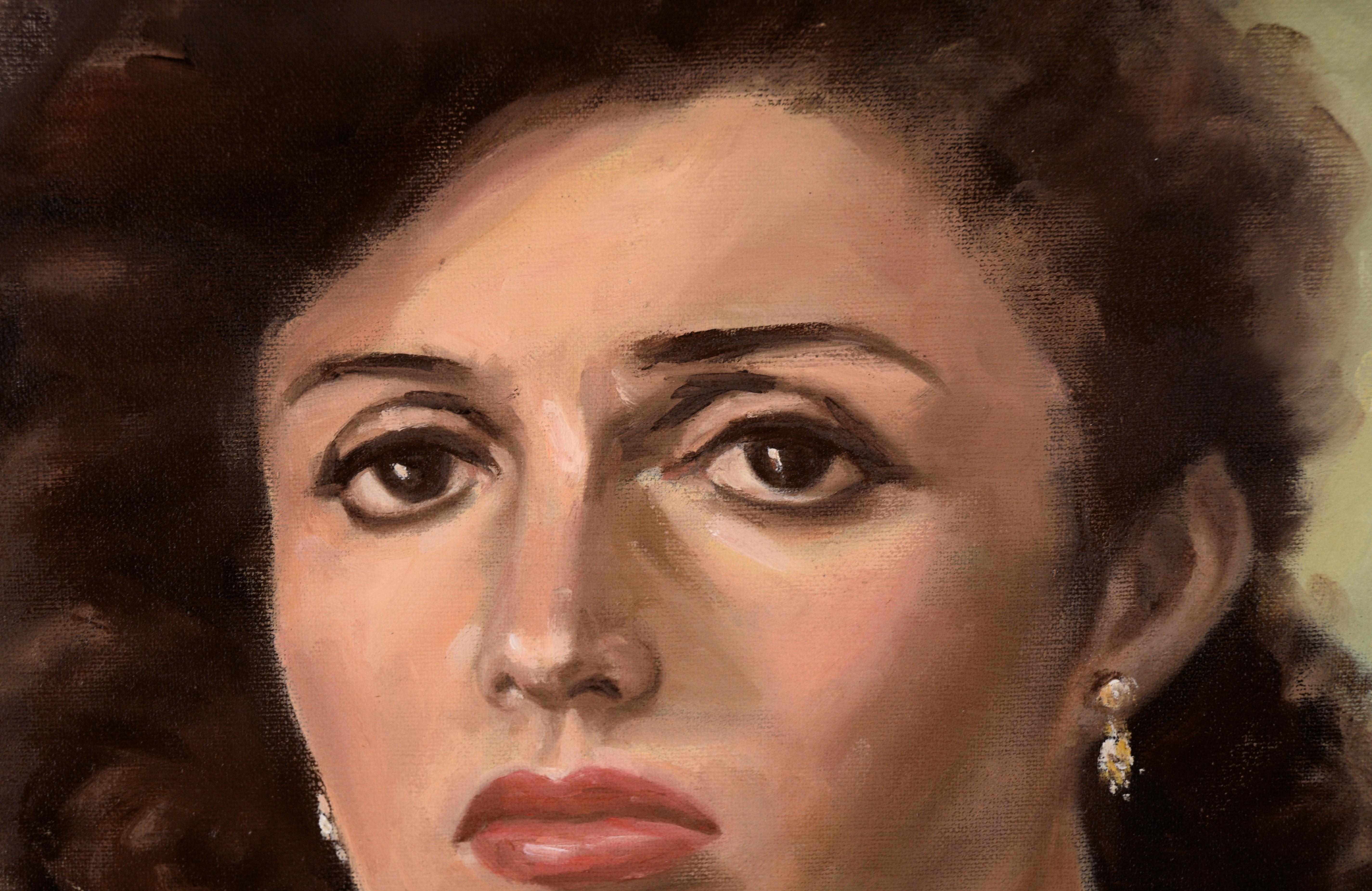 Porträt einer Frau mit lockigem braunem Haar in Öl auf Leinwand (Marie Osmond) (Realismus), Painting, von Cindy Gin
