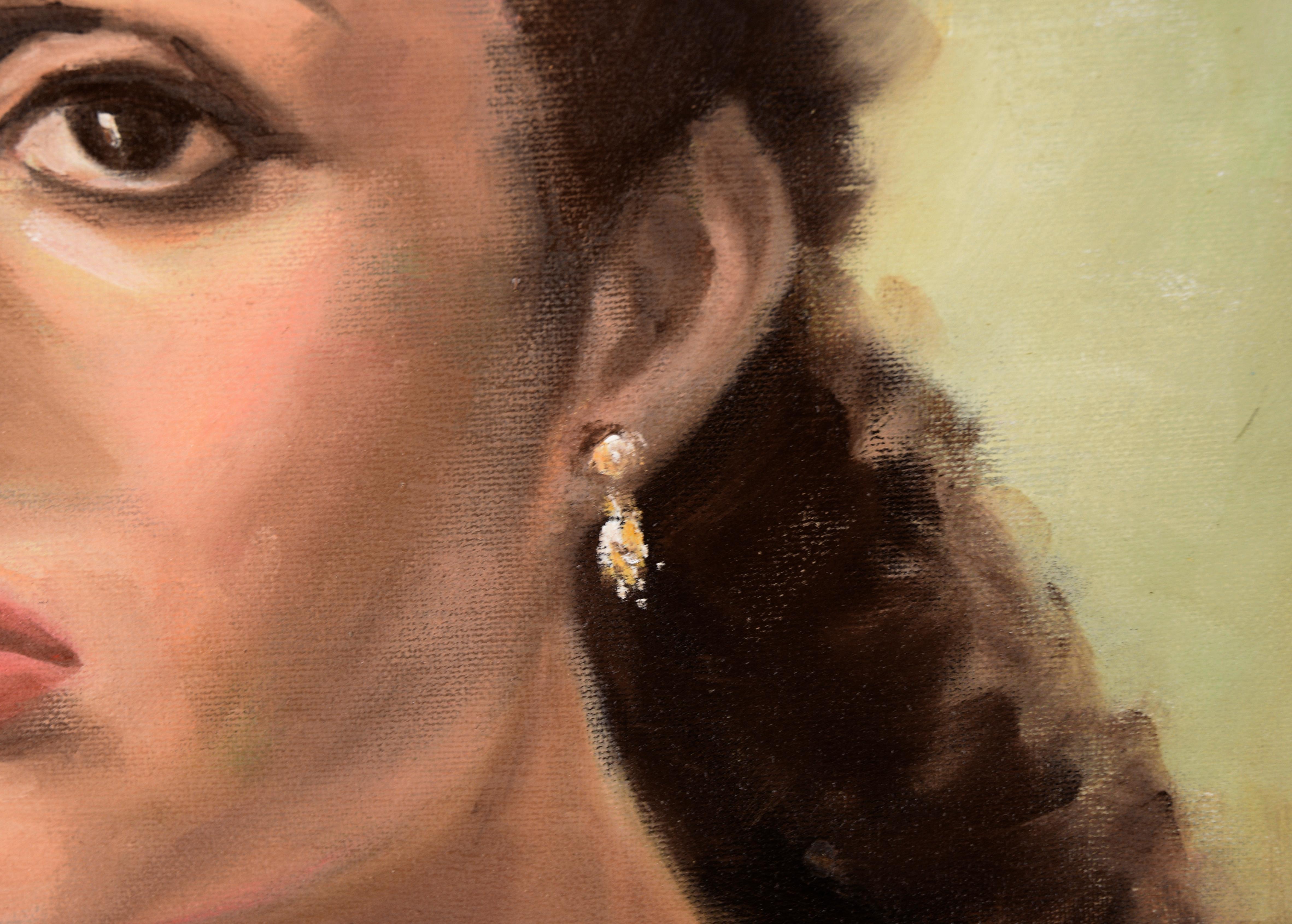 Porträt einer Frau mit lockigem braunem Haar in Öl auf Leinwand (Marie Osmond) im Angebot 2