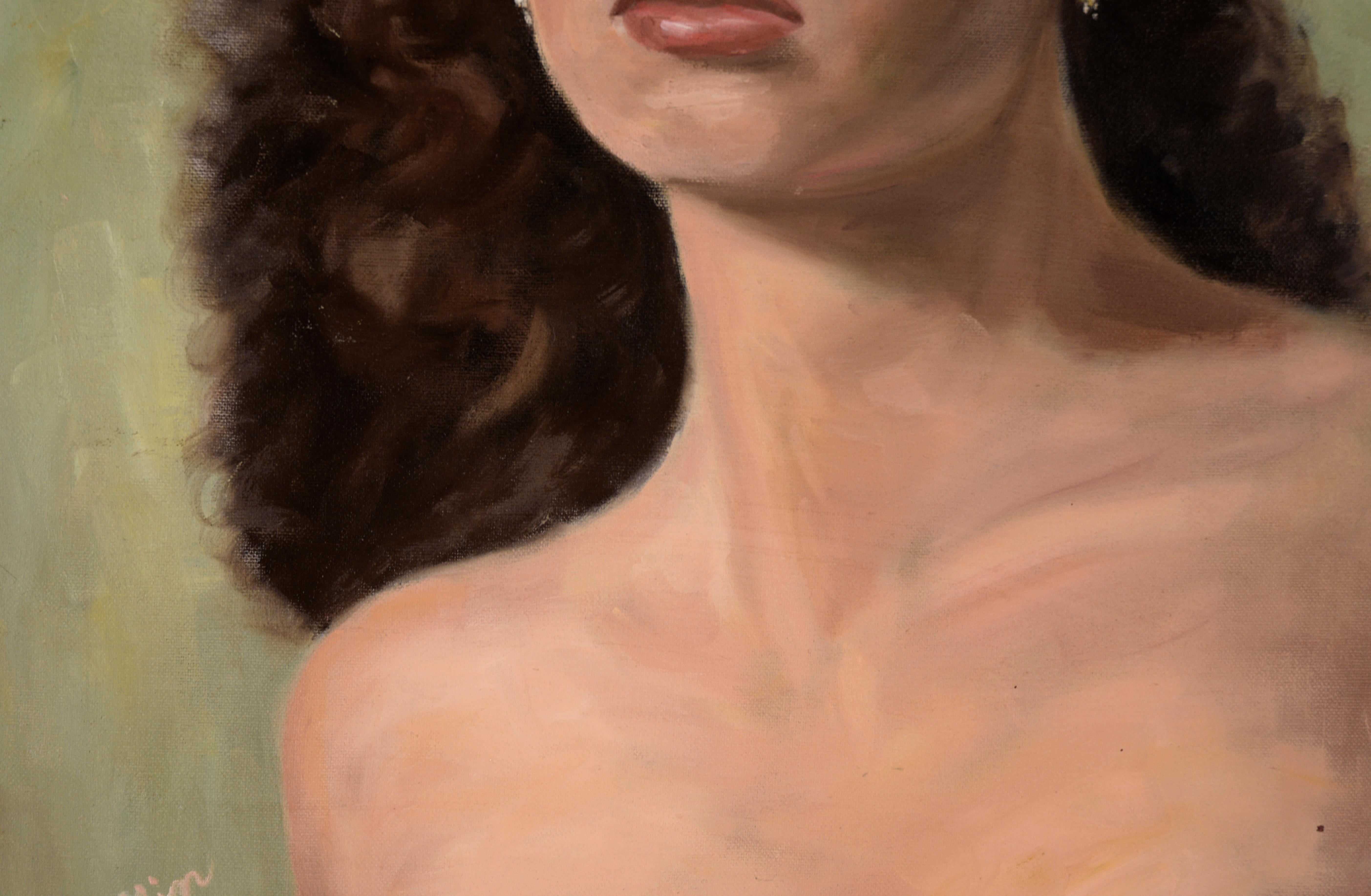 Porträt einer Frau mit lockigem braunem Haar in Öl auf Leinwand (Marie Osmond) im Angebot 3