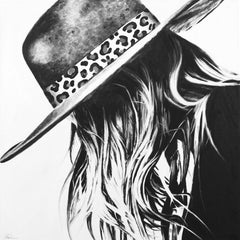 "My Wildest Dreams" oil painting of a woman wearing a fedora lookin down
