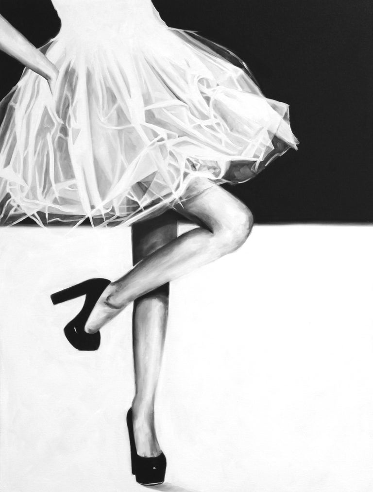 Cindy Press "With a Twist" black and white oil painting of woman in