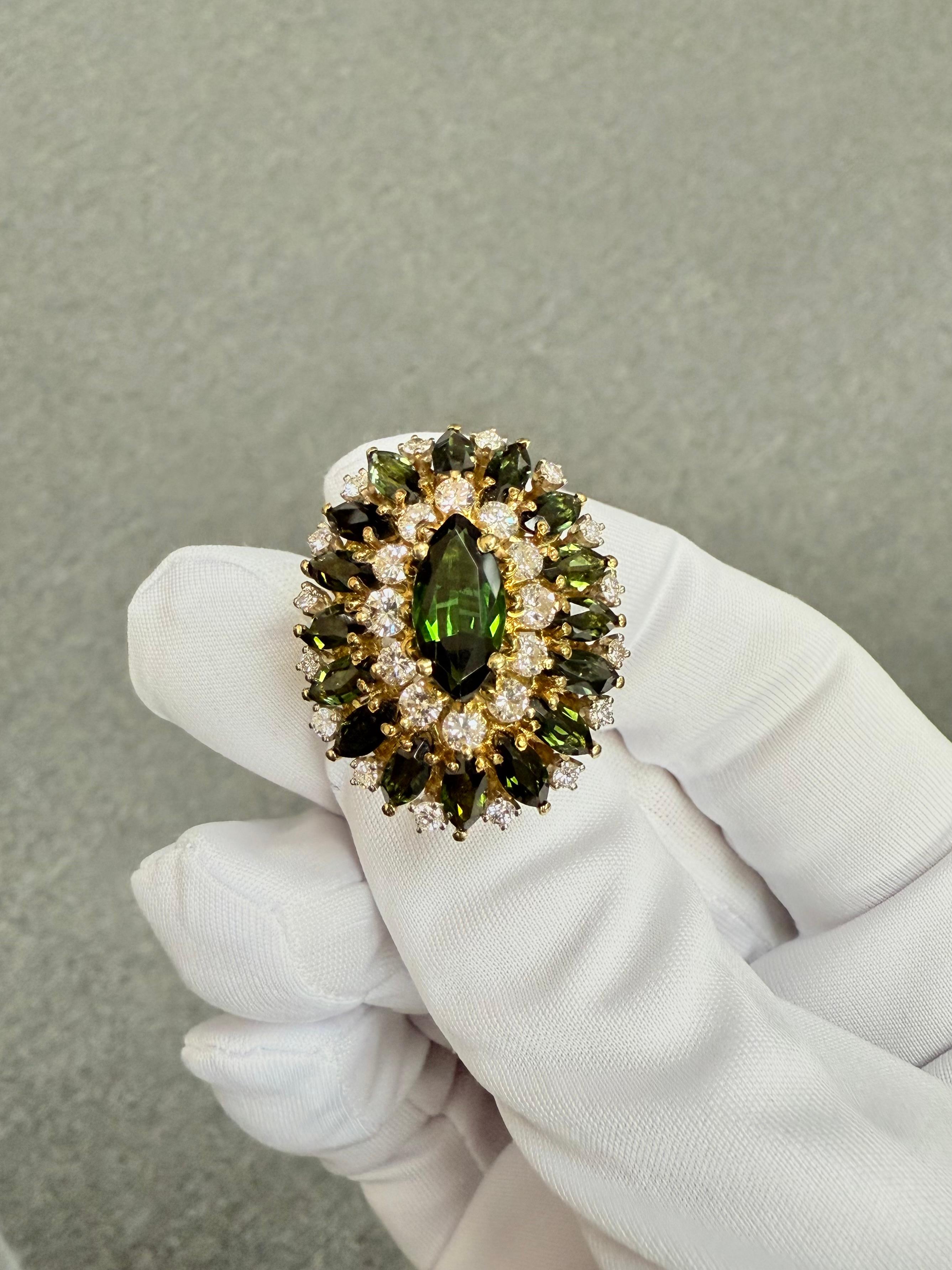 Cindy Royce Grüner Turmalin Diamant 18k Gelbgold Cocktail Ring CIRCA 1980s im Angebot 5