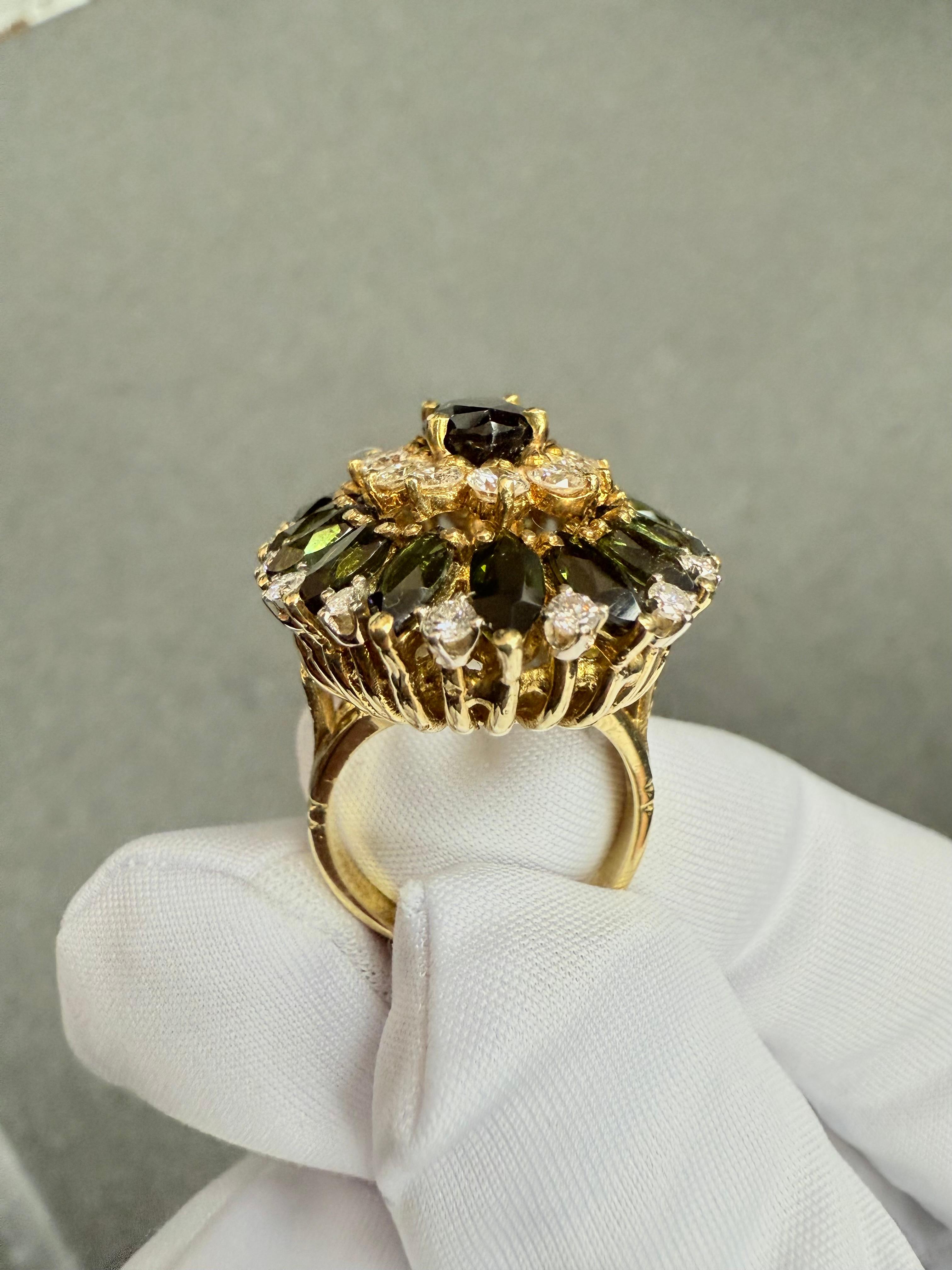 Cindy Royce Grüner Turmalin Diamant 18k Gelbgold Cocktail Ring CIRCA 1980s im Angebot 6