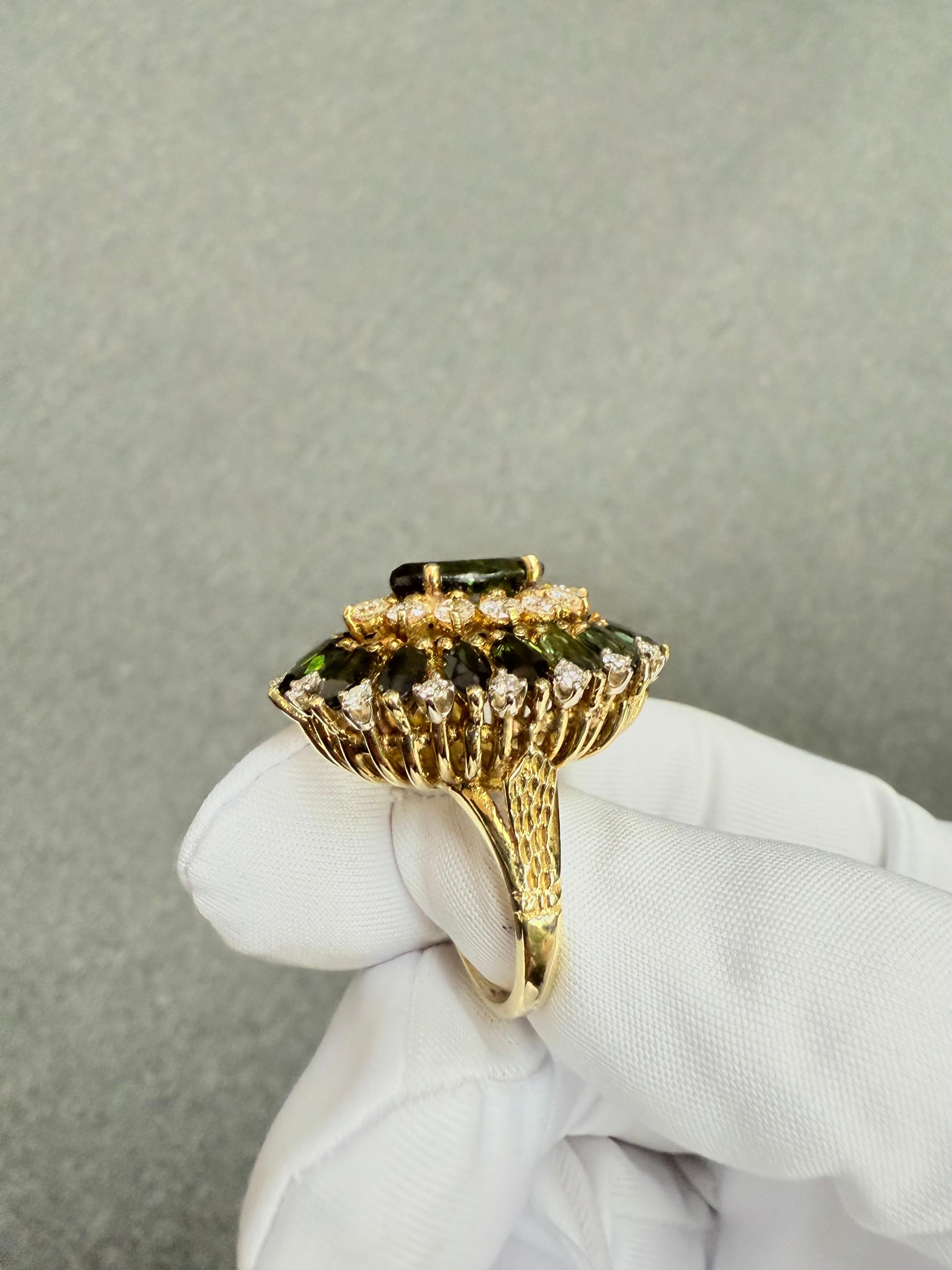 Cindy Royce Grüner Turmalin Diamant 18k Gelbgold Cocktail Ring CIRCA 1980s im Angebot 9