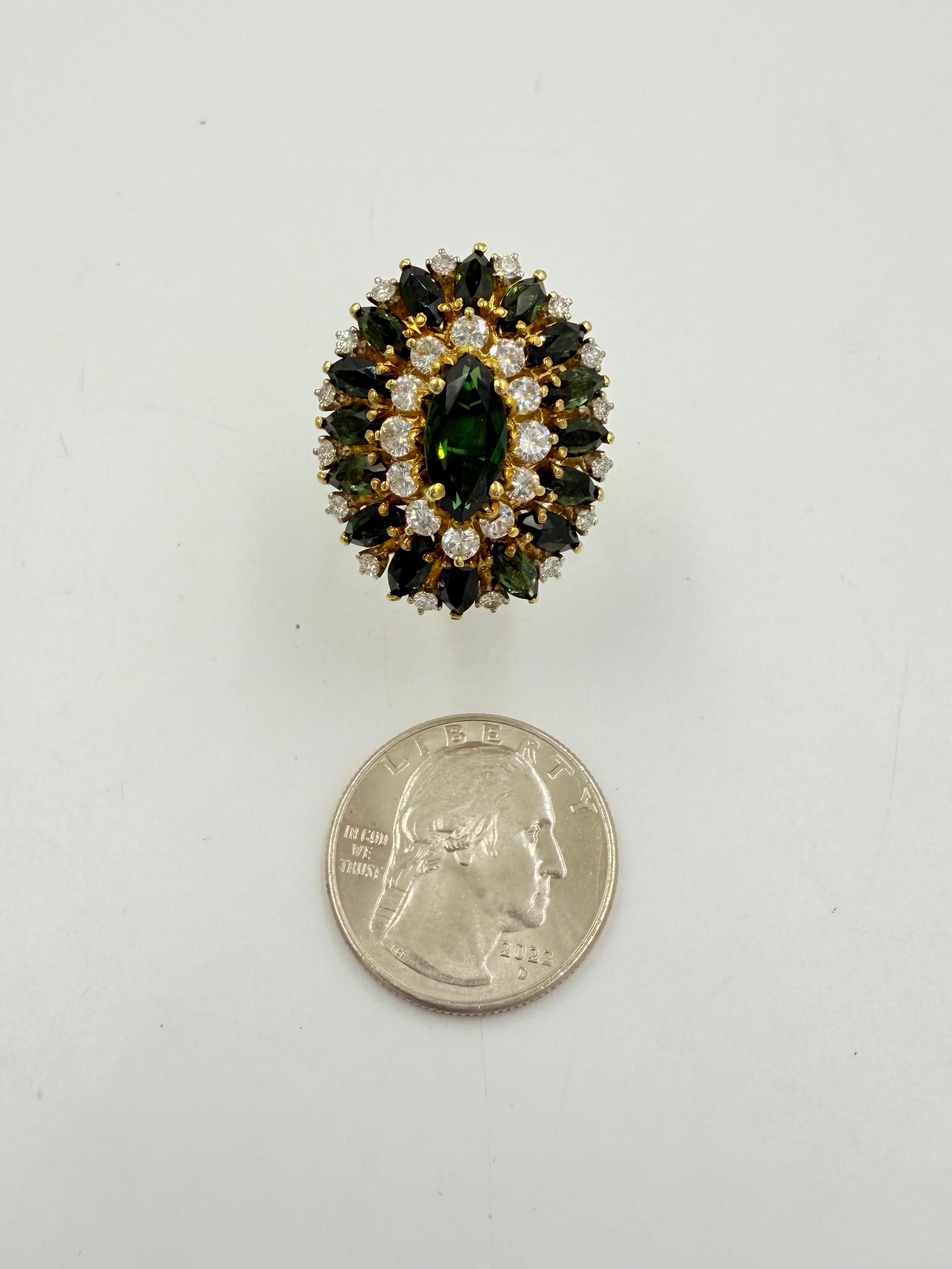 Cindy Royce Grüner Turmalin Diamant 18k Gelbgold Cocktail Ring CIRCA 1980s im Angebot 10