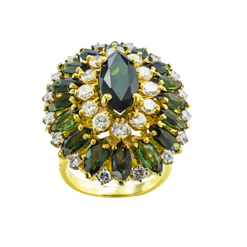 Cindy Royce Grüner Turmalin Diamant 18k Gelbgold Cocktail Ring CIRCA 1980s im Angebot 2