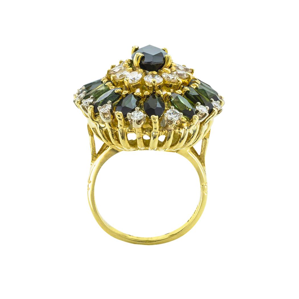Cindy Royce Grüner Turmalin Diamant 18k Gelbgold Cocktail Ring CIRCA 1980s im Angebot 3