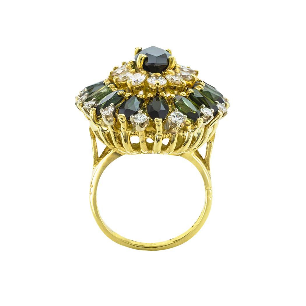 Taille mixte Cindy Royce Bague cocktail en or jaune avec tourmaline verte et diamants en vente