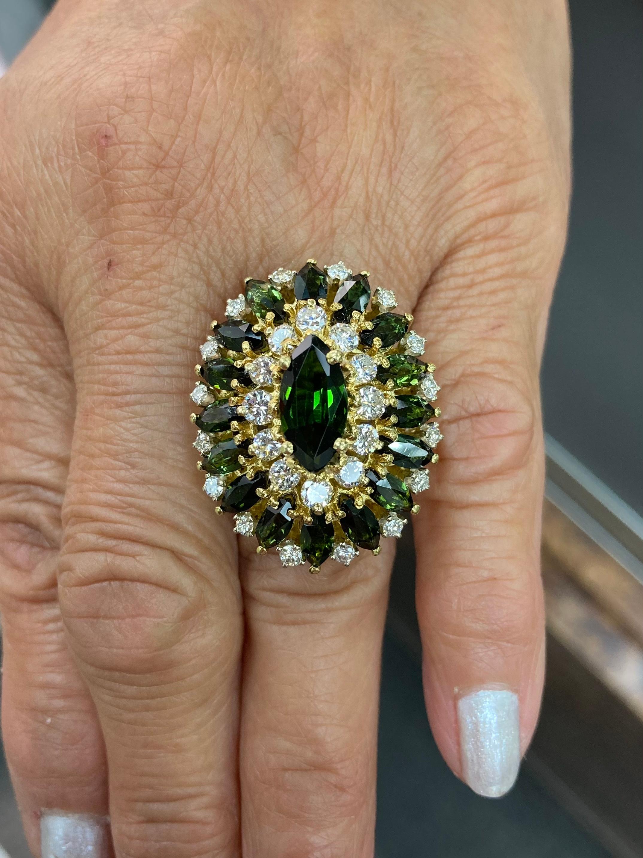 Contemporary Cindy Royce Green Tourmaline Diamond Yellow Gold Cocktail Ring For Sale