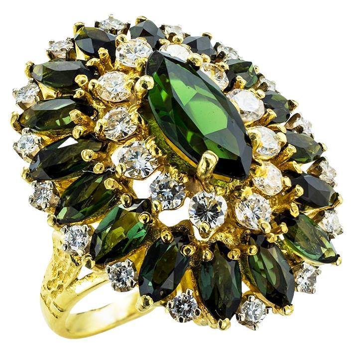 Cindy Royce Bague cocktail en or jaune avec tourmaline verte et diamants