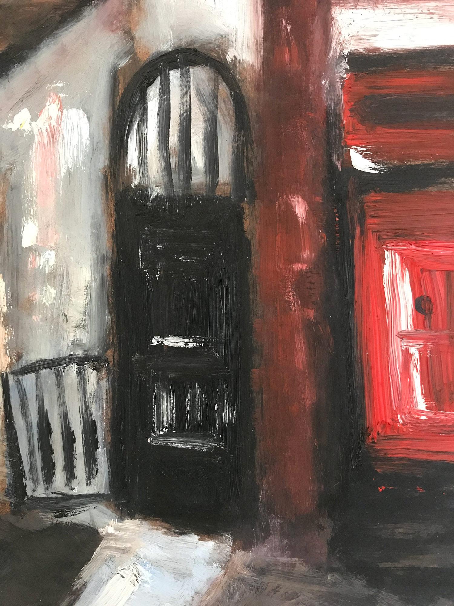 « 12 Chairs », peinture à l'huile impressionniste d'une scène de rue dans le West Village, Manhattan en vente 6