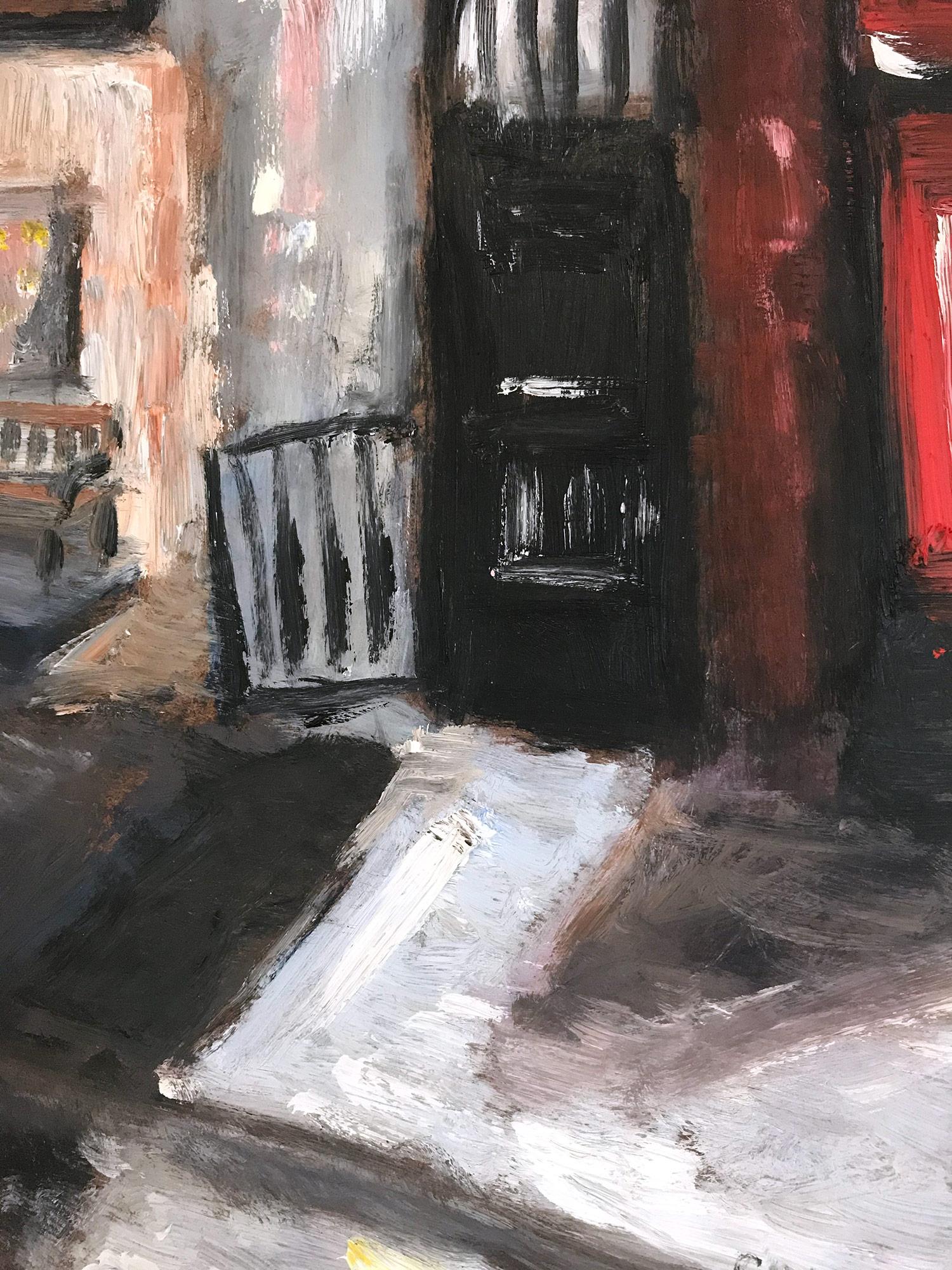 « 12 Chairs », peinture à l'huile impressionniste d'une scène de rue dans le West Village, Manhattan en vente 10