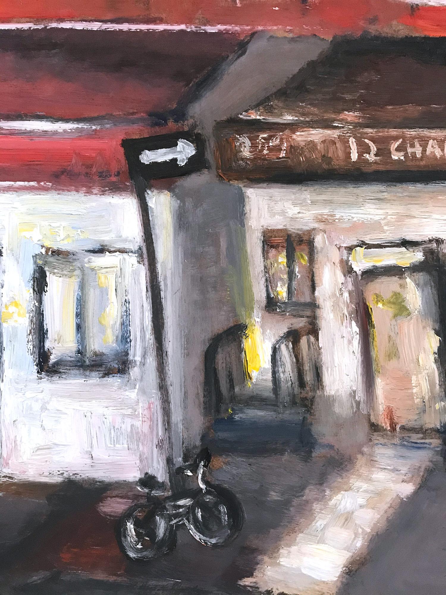« 12 Chairs », peinture à l'huile impressionniste d'une scène de rue dans le West Village, Manhattan - Impressionnisme américain Painting par Cindy Shaoul