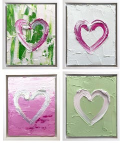 4 pieces "My Heart" Series Contemporary Oil Painting Framed with Floater Frame