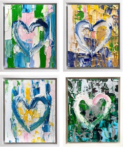 4 pieces "My Heart" Series Contemporary Oil Painting Framed with Floater Frame