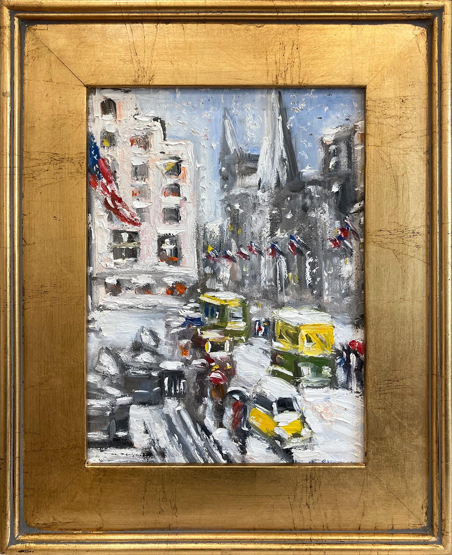 Cindy Shaoul Landscape Painting - "42nd St. Library -NYC-" Impressionist Oil Painting in the Style of Guy Wiggins