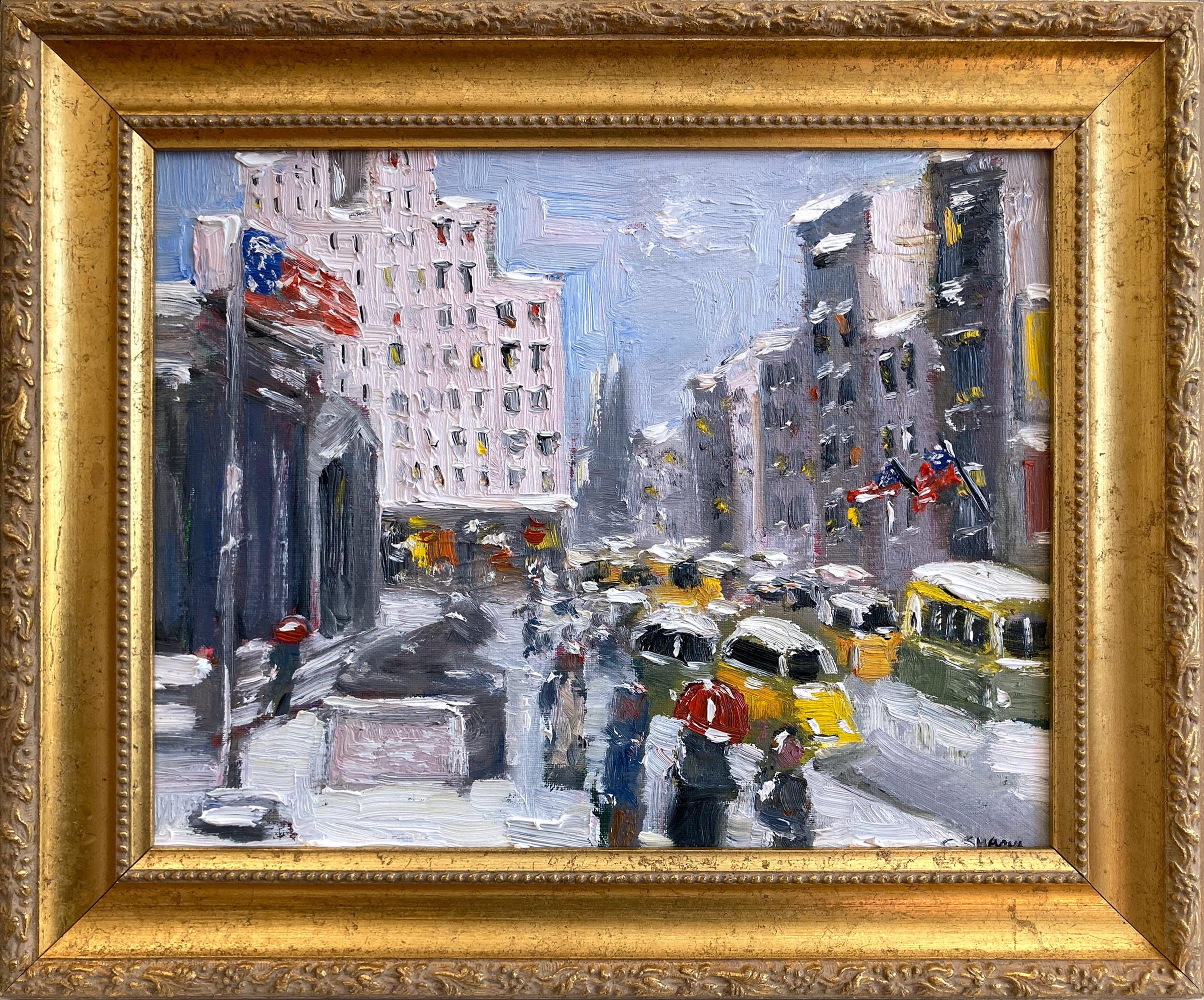 Impressionistisches Ölgemälde im Stil von Guy Wiggins, 42nd St. Library -NYC-
