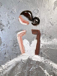 "Ein Tag in Paris" Silber und Weiß Französische Haute Couture Gemälde auf Leinwand