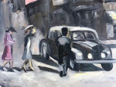 "Rodeo Drive 1920" Impressionistic Street Scene Oil Painting on Canvas